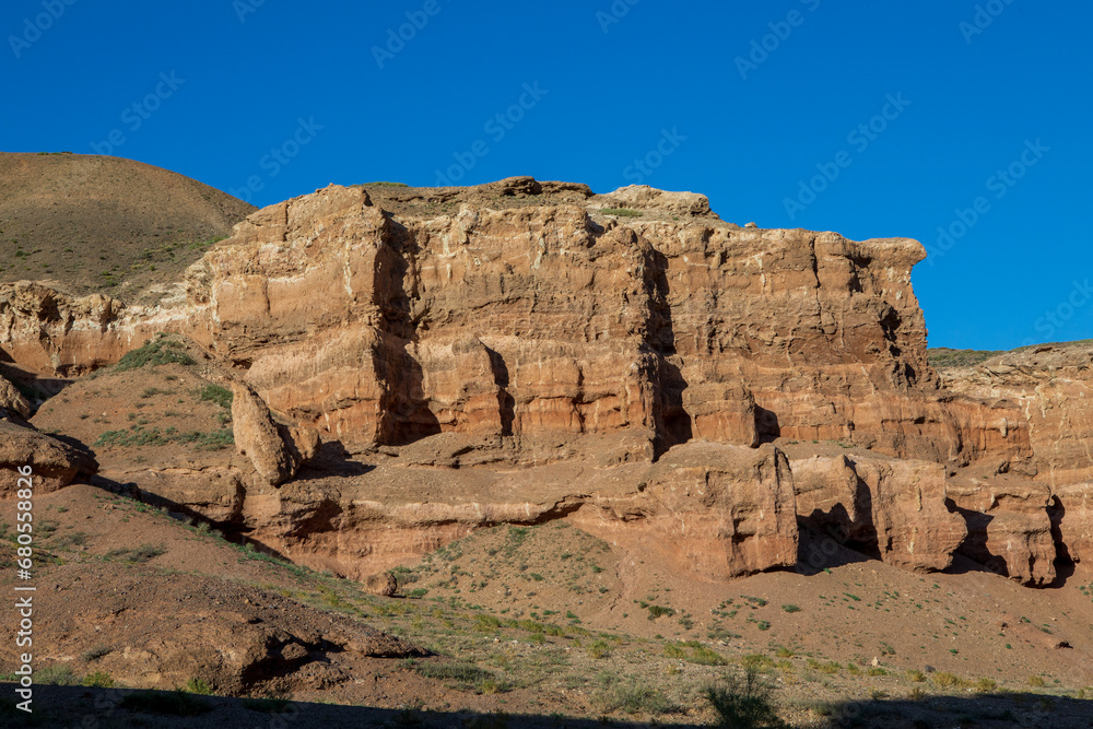 Charyn Canyon is a canyon on the Sharyn River in Kazakhstan east of Almaty. Landscape on a clear sunny day in summer