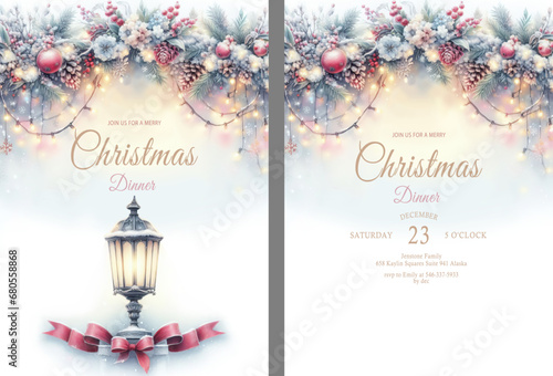 watercolor Christmas invitation card template