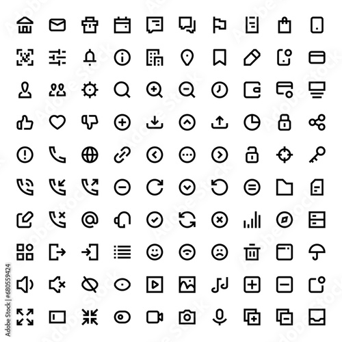 Set of 100 icons for Ui and web. Office and Applications vector line icon set.