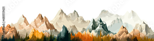 Rocky mountain vector shapes clipart on white background. Wide panoramic view. 