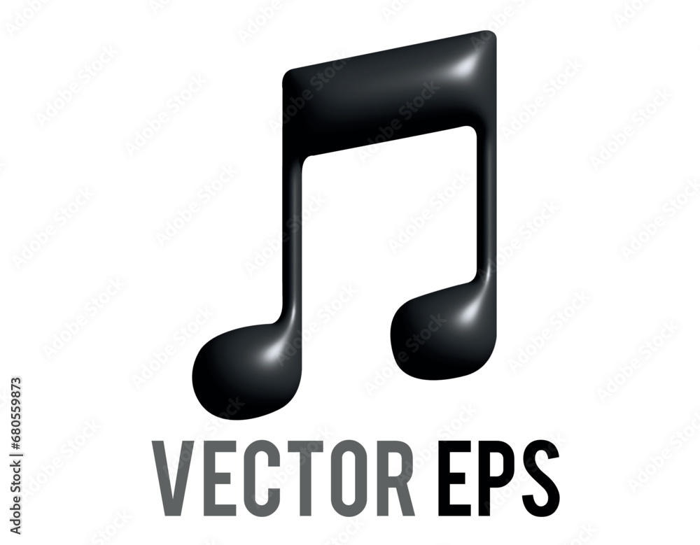 Vector black music note 3D icon, beamed pair of eighth musical notes Vector black music note 3D icon, beamed pair of eighth musical notes