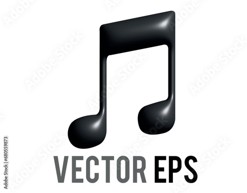 Vector black music note 3D icon, beamed pair of eighth musical notes