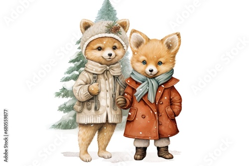 vintage winter wonderland with baby fox sticker 