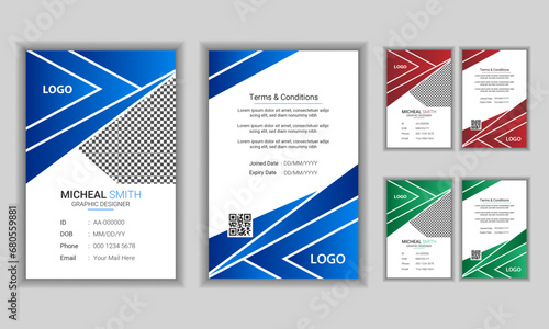 Minimal vector office ID card template design with multi color variation. Modern colorful creative corporate business identity card for employees with three color variations with Flat realistic style 