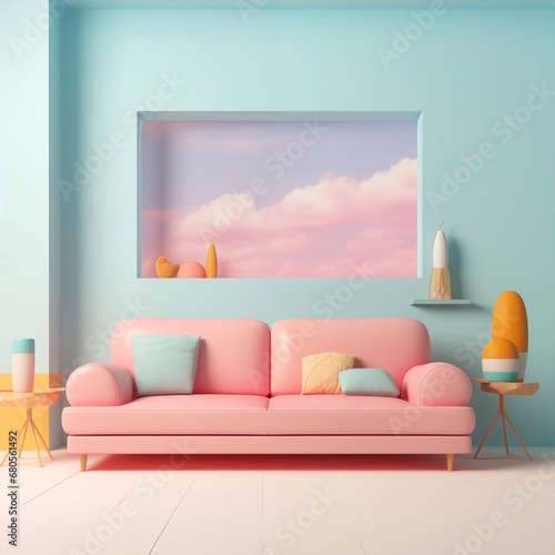 3D sofa in pastel background 