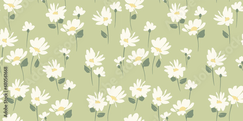 Abstract floral seamless pattern with chamomile. Trendy hand drawn textures. Modern abstract design for,paper, cover, fabric and other