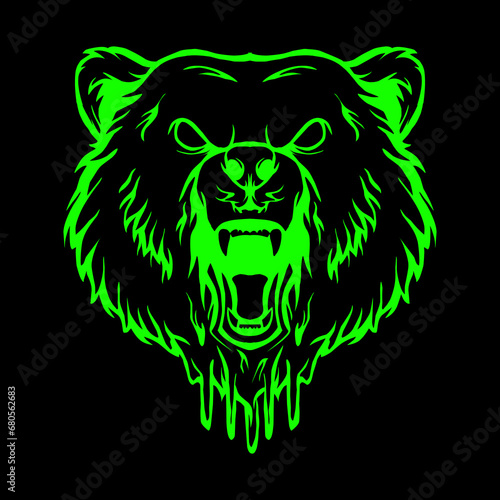 Fototapeta Naklejka Na Ścianę i Meble -  bear head in neon green, suitable for t-shirt designs, glow in the dark