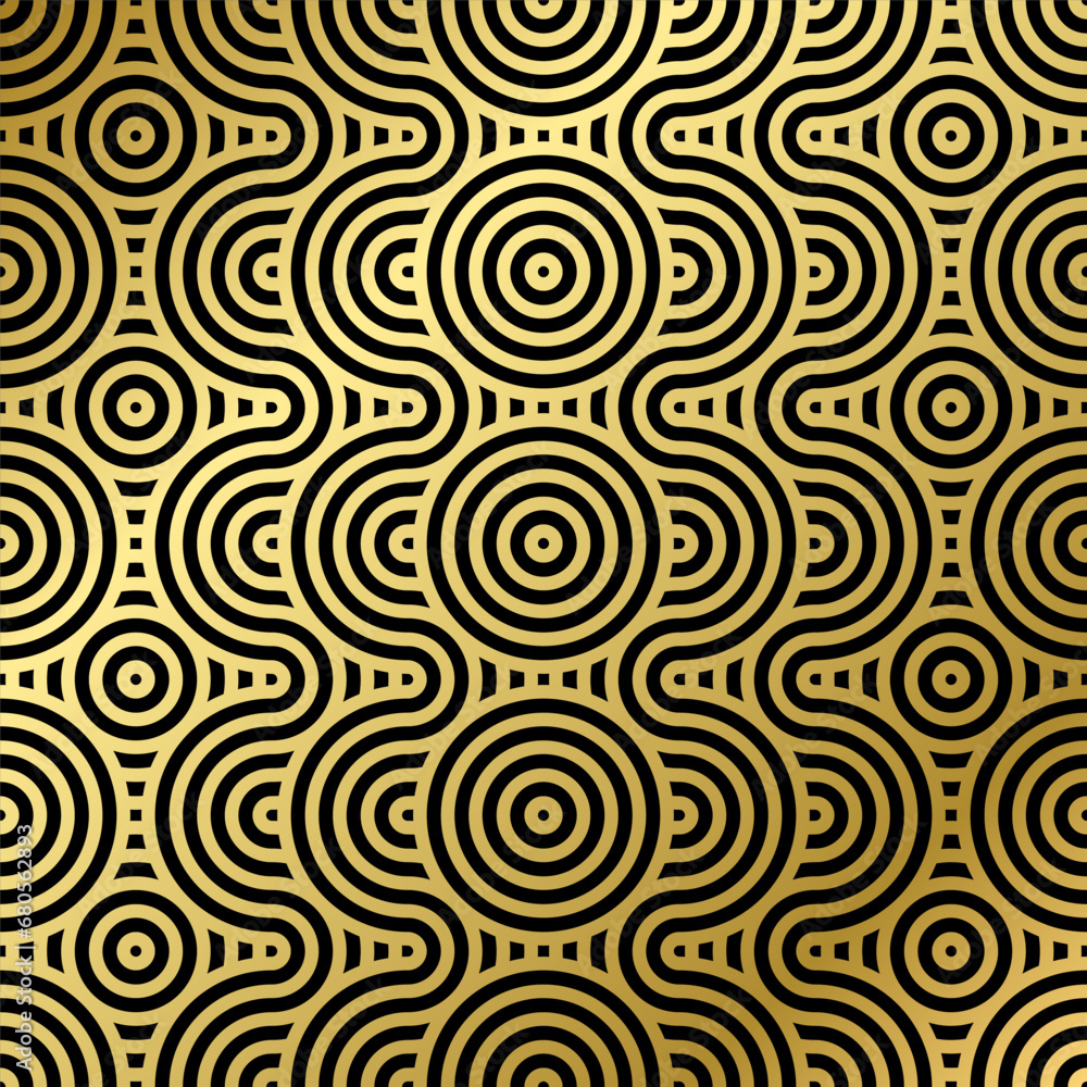 Fototapeta premium luxury seamless pattern black and gold wave circle 