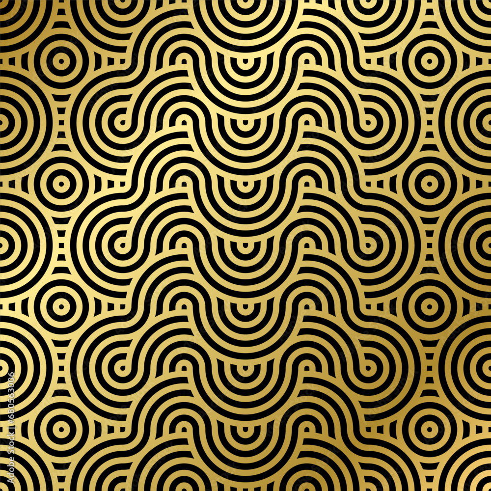 luxury seamless pattern black and gold wave circle 