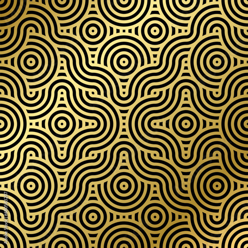 luxury seamless pattern black and gold wave circle 