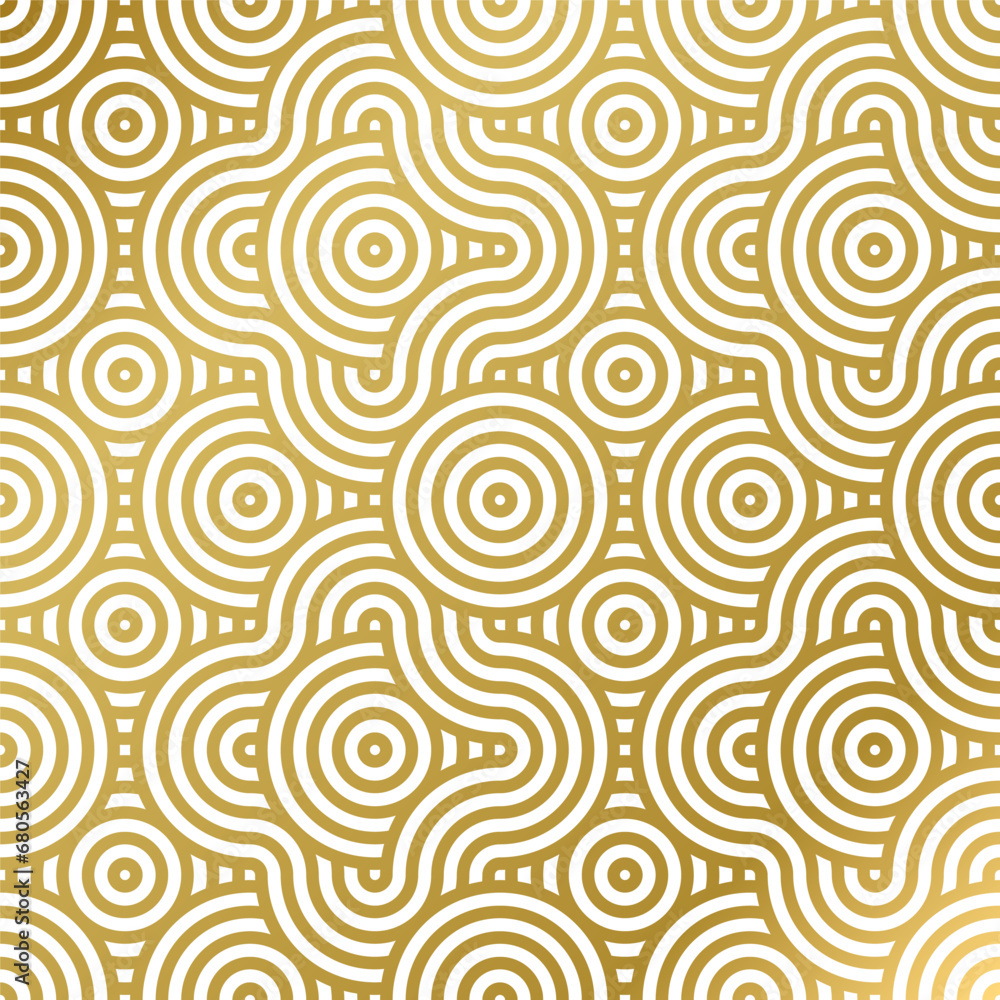 luxury seamless pattern white and gold wave circle 