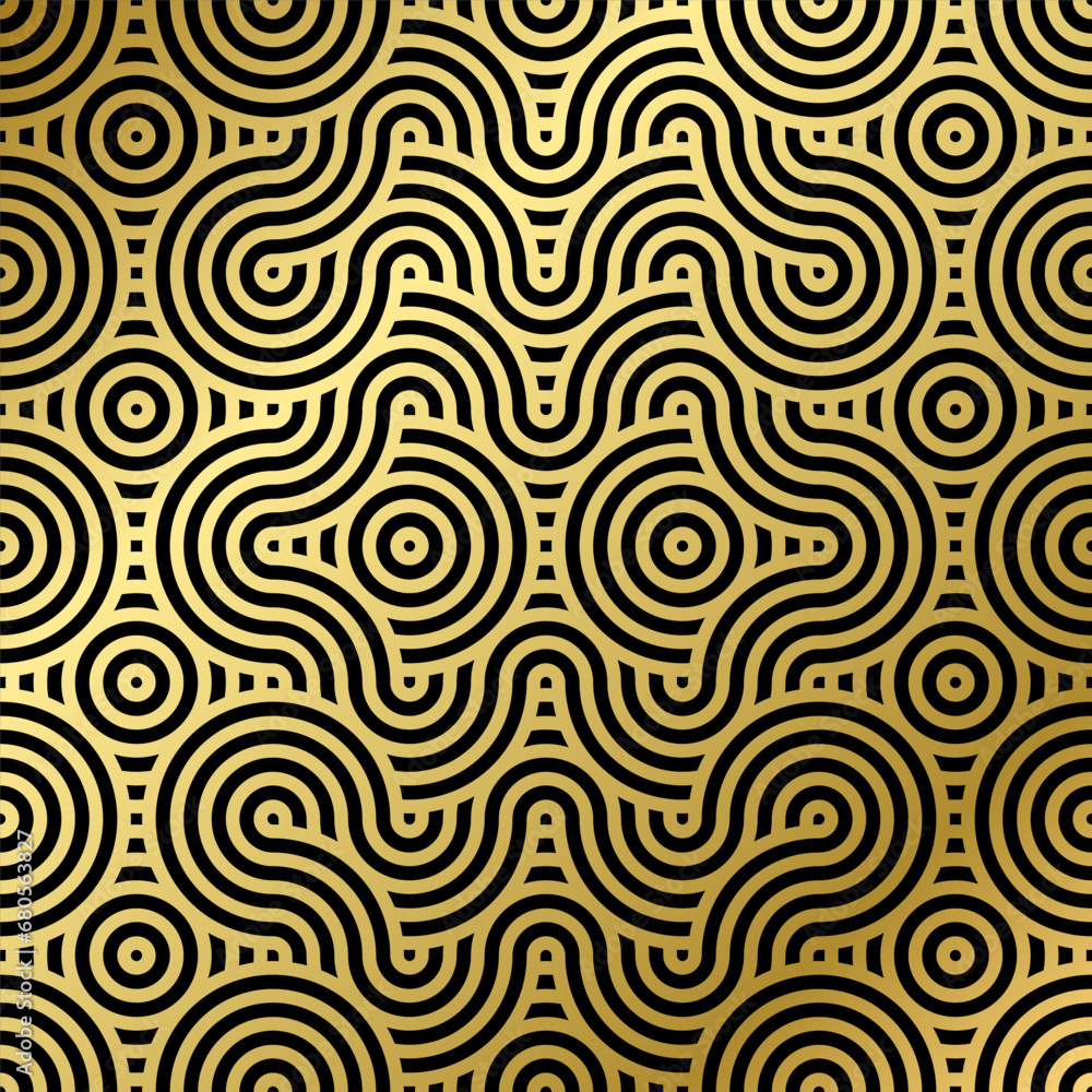 luxury seamless pattern black and gold wave circle 