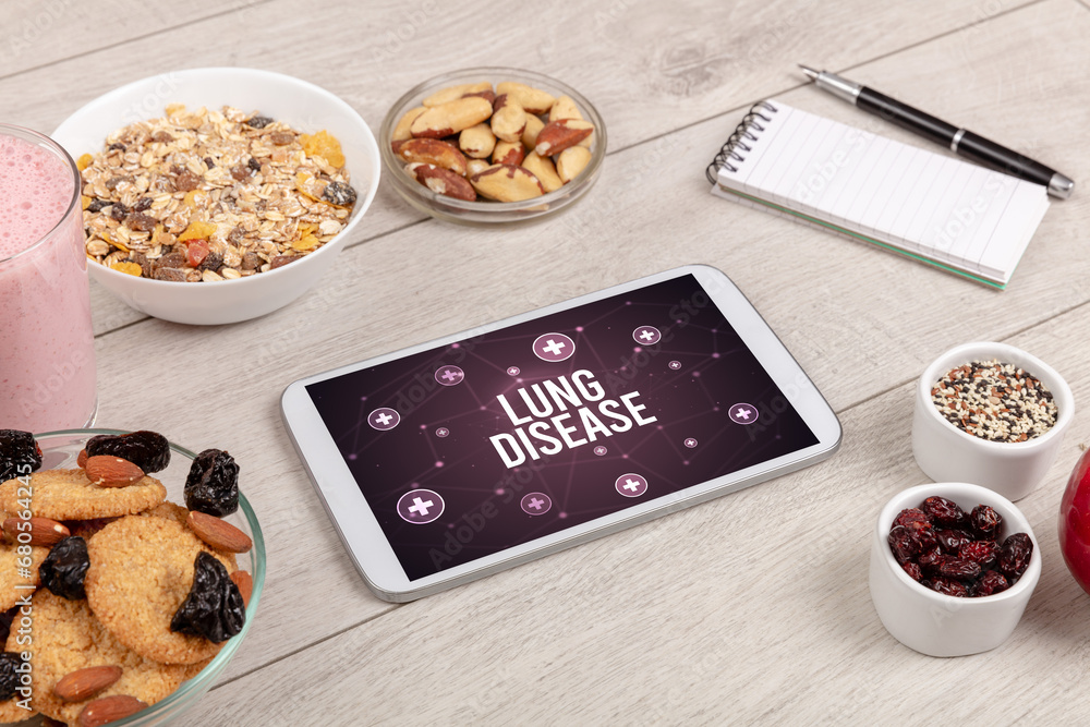 Tablet Pc with fruits, healthy concept Tablet Pc with fruits, healthy concept