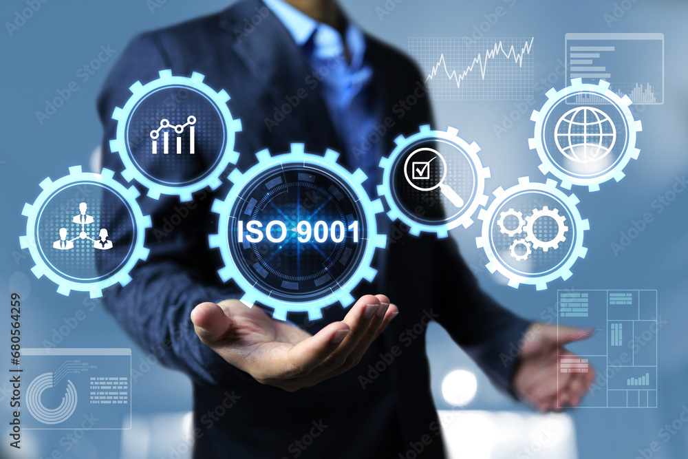 ISO 9001 Quality assurance and standardization concept with businessman work with assure process to verify the standard requirement and comply with law regulation compliance ISO 9001 Quality assurance and standardization concept with businessman work with assure process to verify the standard requirement and comply with law regulation compliance