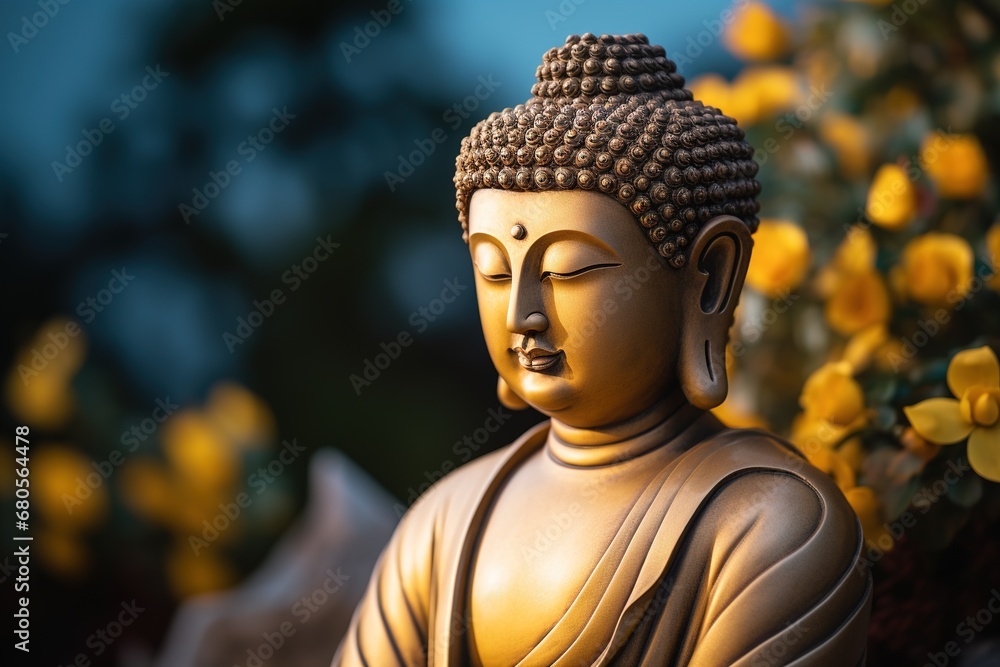 closeup of Buddha statue in buddhist temple