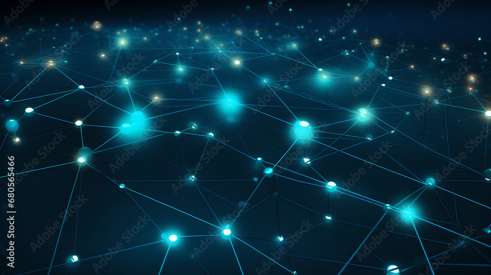 Virtual Connectivity Grid, Network of shining blue nodes, For Virtual Reality Concept Art, Generative AI Virtual Connectivity Grid, Network of shining blue nodes, For Virtual Reality Concept Art, Generative AI