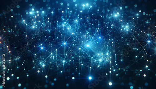 Network Nodes Illumination, Bright blue interconnected dots, For Data Analysis Concept Art, Generative AI © Crowcat