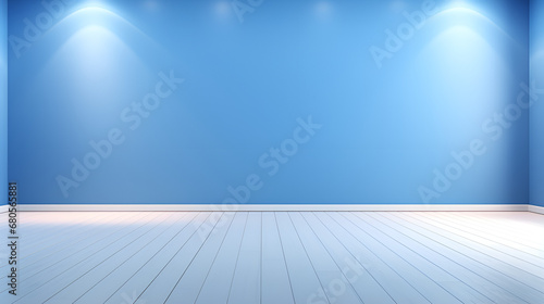 empty room with spotlights,Blue Elegance: Studio Wall in Focus. Interior Background.AI Generative  © kin