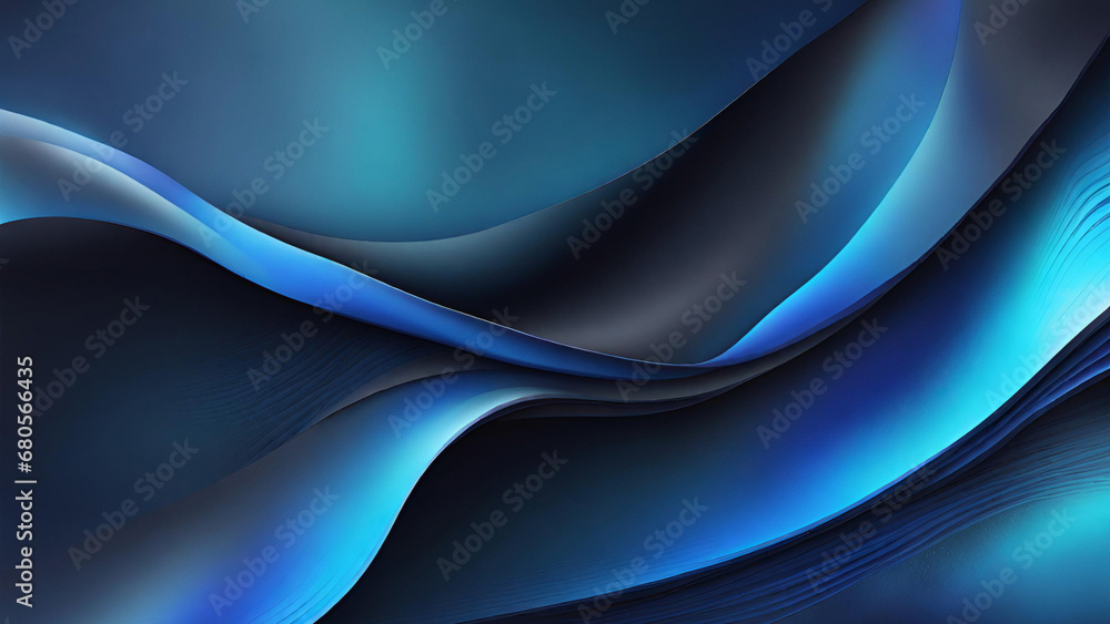 Naklejka premium Abstraktes Blau auf schwarzer Hintergrundtextur. Dynamische Kurven und Unschärfemuster. Detaillierte fraktale Grafiken. Wissenschafts- und Technologiekonzept.