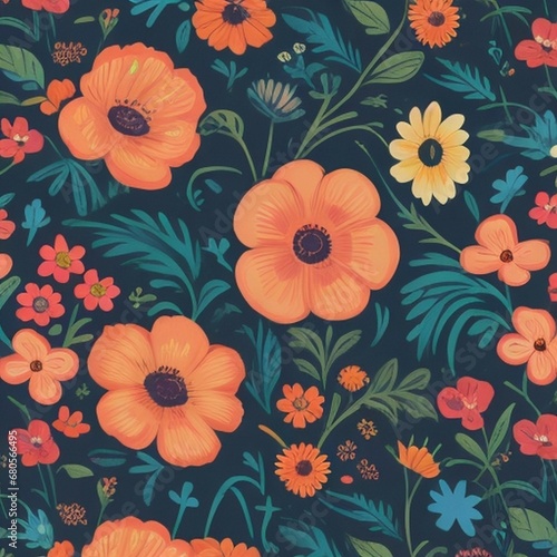 Wallpaper Mural Seamless Flower Leaf Pattern Floral Wallpaper Background Vector Design. Decorative Summer Fabric Illustration. Spring Textile Ornament Retro Vintage Decoration Art.Nature Abstract  Texture Graphic Torontodigital.ca