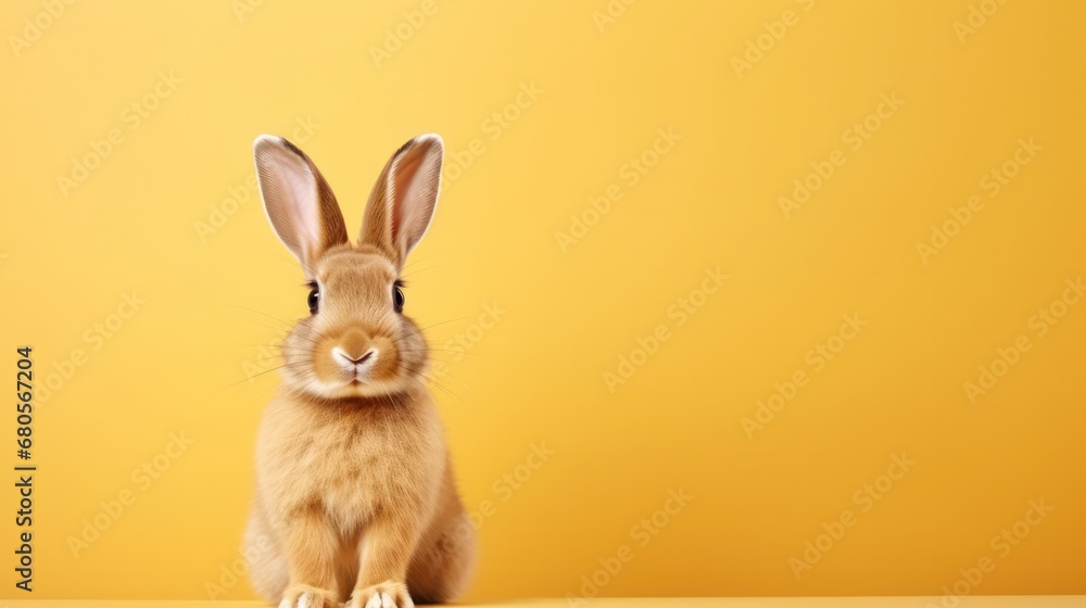 Obraz premium cute animal pet rabbit or bunny brown color smiling and laughing isolated with copy space for easter background, rabbit, animal, pet, cute, fur, ear, mammal, background, celebration, generate by AI