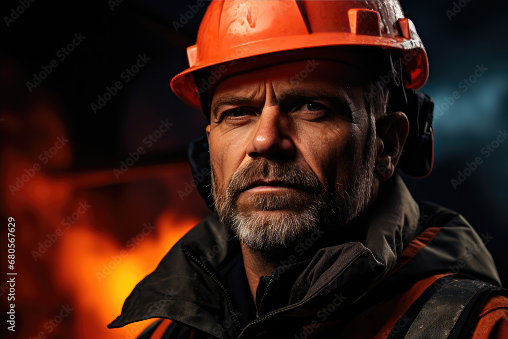 Fototapeta premium Portrait of a professional man industry engineer or worker wearing a safety uniform and a hard hat