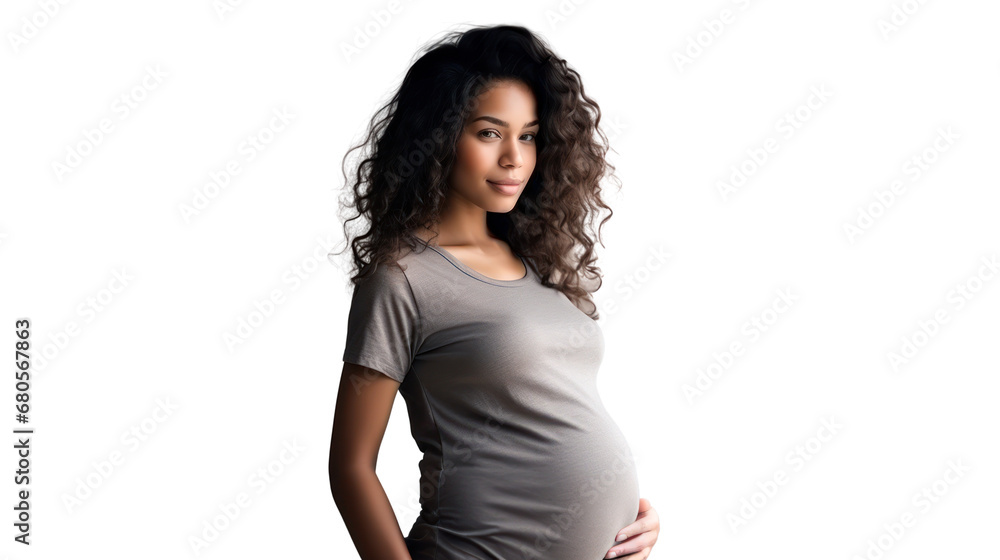 Pregnant Woman isolated on white transparent background, Happy mother portrait, PNG - obrazy, fototapety, plakaty 