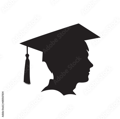 graduation cap Silhouette Vector On White Background.