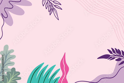 Vector hand drawn abstract background illustration with leaves and wave line