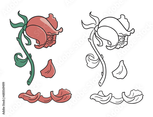 A dead rose. Dying, Fall, wilted. Vector illustration. Simple design outline style. You can change color you want