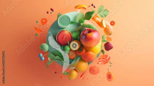 Fresh fruits assorted fruits colorful background.Vitamins natural nutrition concept.Generative AI