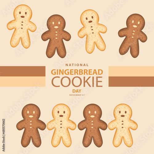 National Gingerbread Cookie Day on november 21, Some gingerbread cookie vector illustration and text isolated on abstract background for commemorate and celebrate National Gingerbread Cookie Day.