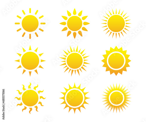 Sun icons vector symbol set. Sun icons collection. 