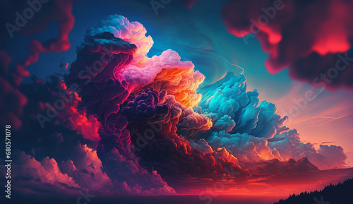 Neon colorful clouds. multicolored clouds.Generative AI