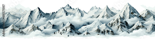 Rocky mountain vector shapes clipart on white background. Wide panoramic view.  © Chirus
