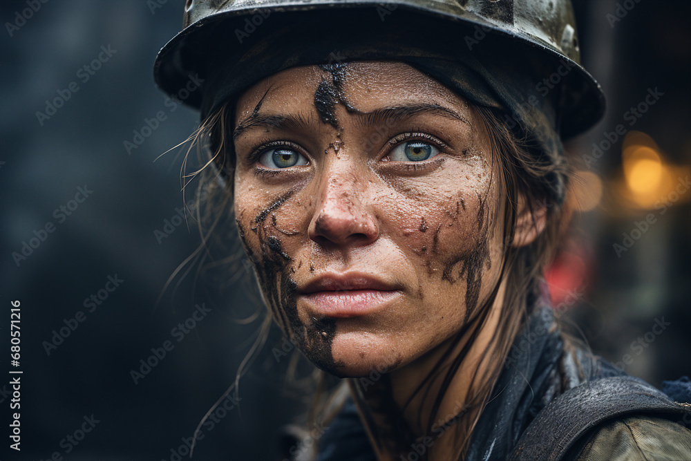 Generative ai technology portrait of mine worker wearing helmet extracting coal resources dirty face Generative ai technology portrait of mine worker wearing helmet extracting coal resources dirty face
