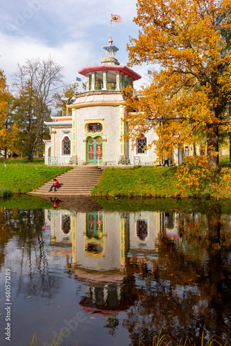 Creaking summer-house in autumn in Pushkin, Saint Petersburg, Russia © Mistervlad