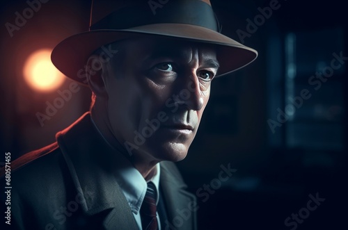 Man dressed detective. Retro vintage person classic portrait. Generate Ai