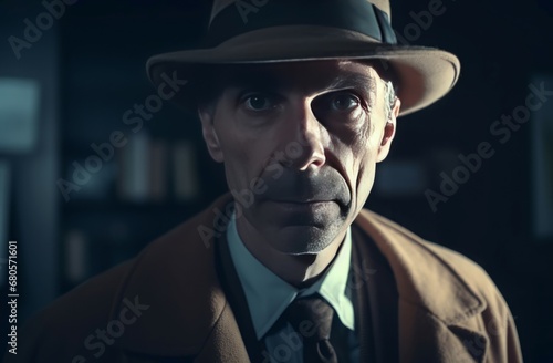 Man dressed detective evening portrait. Person hero chance action. Generate Ai