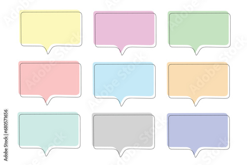 Colorful set of dialog box, text border, title, label, header and notes. Pastel colors bubble doodle vector.