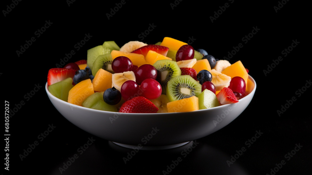 fruit salad in a bowl on a black background.Generative AI