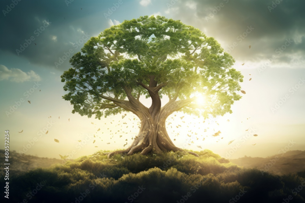Fototapeta premium Mother nature balance system tree. Earth arboreal ecosystem natural beauty. Generate ai