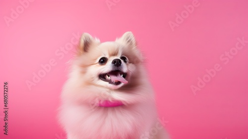 Spitz dog on a pink background.