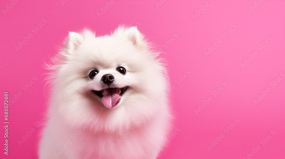 Spitz dog on a pink background. Spitz dog on a pink background.