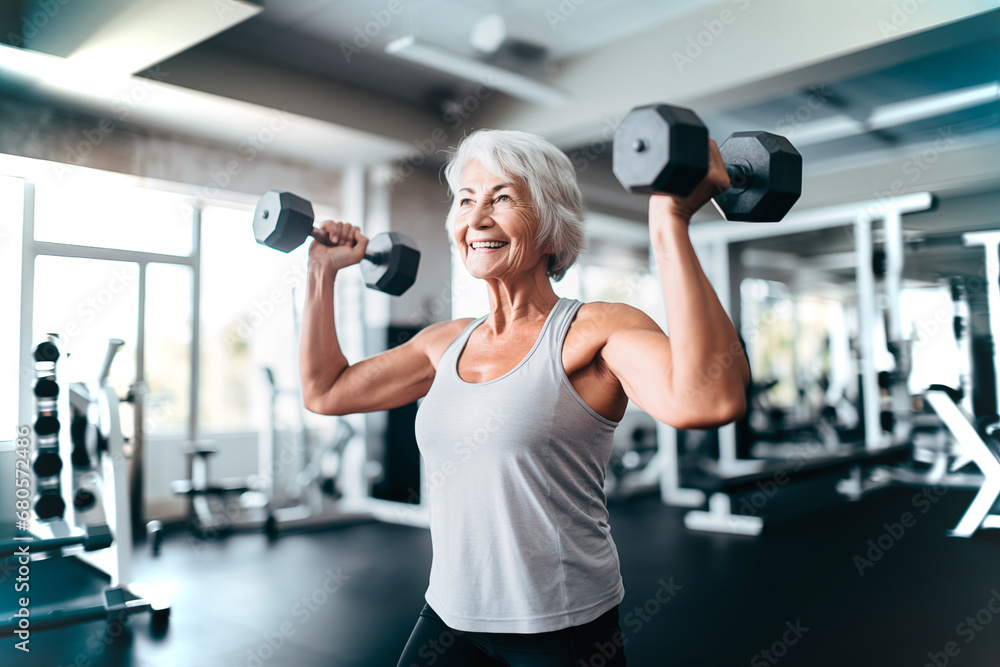 An older lady exercising with weights An older lady exercising with weights