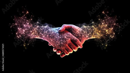 Digital generated human hand and businessman shaking hands.Generative AI #680573021