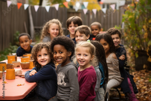 group of children in the school park for class party