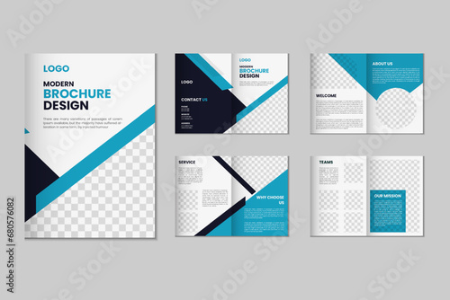 8 page a4 size brochure template design, corporate business flyer brochure, modern bi fold magazine brochure, annual report template design photo