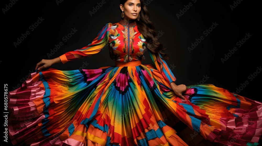 Fototapeta premium Mexican woman in national dress. Generated AI.