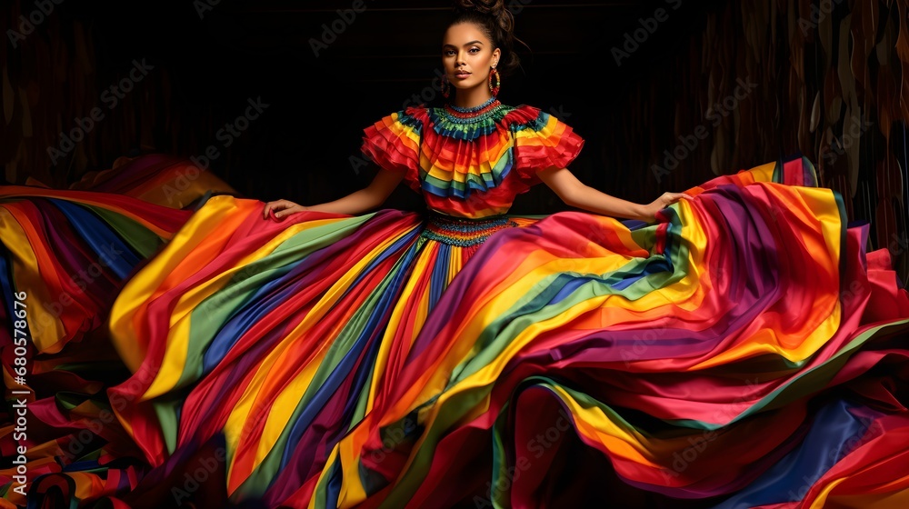 Mexican woman in national dress. Generated AI.